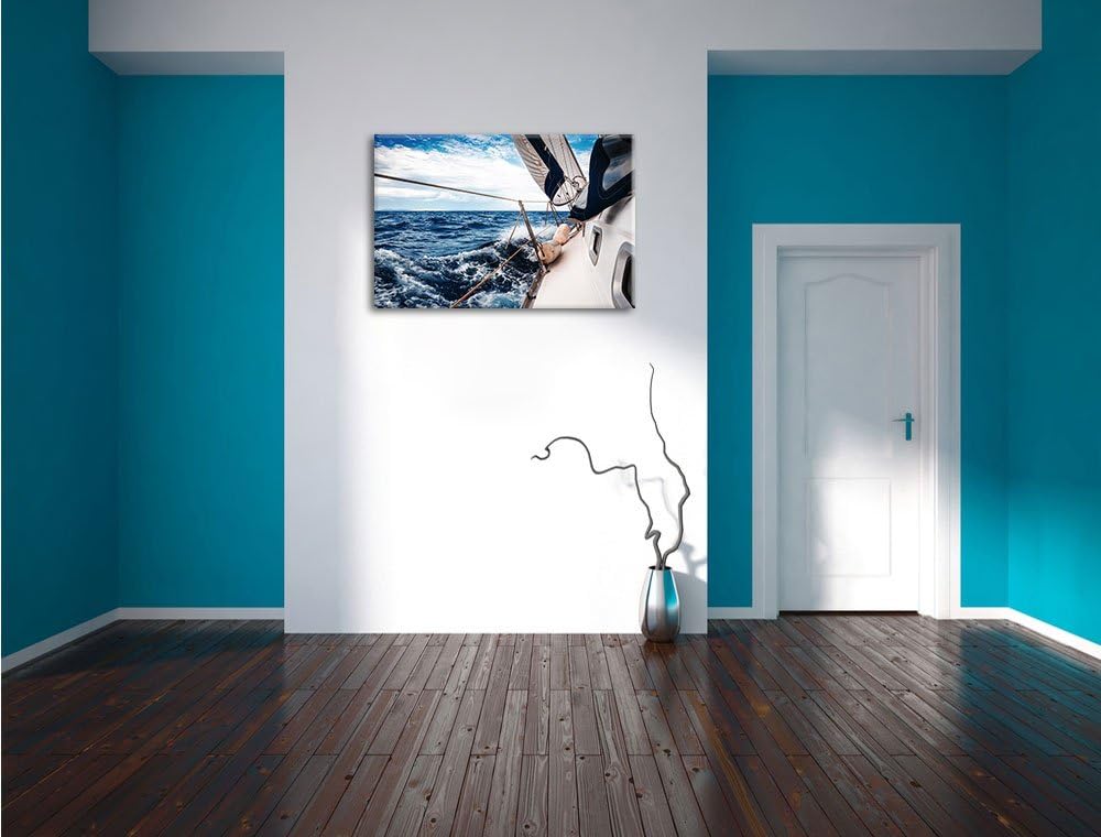 Pixxprint Die weissen Segel der Yacht als Leinwandbild/Grösse: 100x70 cm/Wandbild/Kunstdruck/fertig
