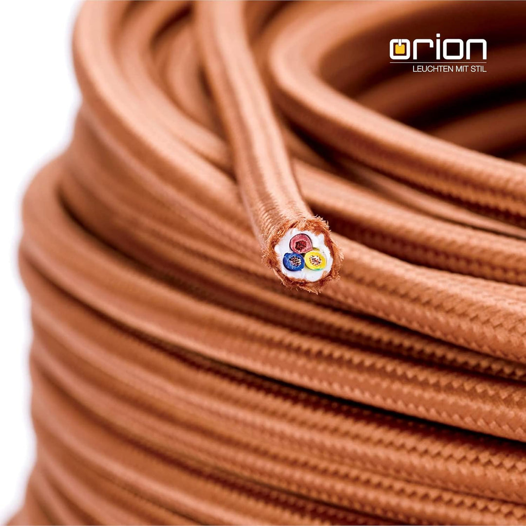 ORION LIGHTSTYLE Textilkabel für Lampen, 5 m Braun, 3-adrig, (3x 0,75 mm²) - Kunststoff Stromkabel m