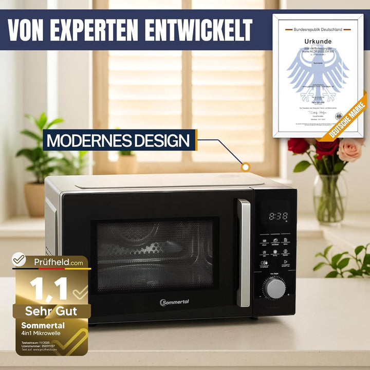 4in1 Mikrowelle Schwarz - Grill, Heissluft-Fritteuse, Konvektion -2200 W, 8 Programme, 60 Min Timer,