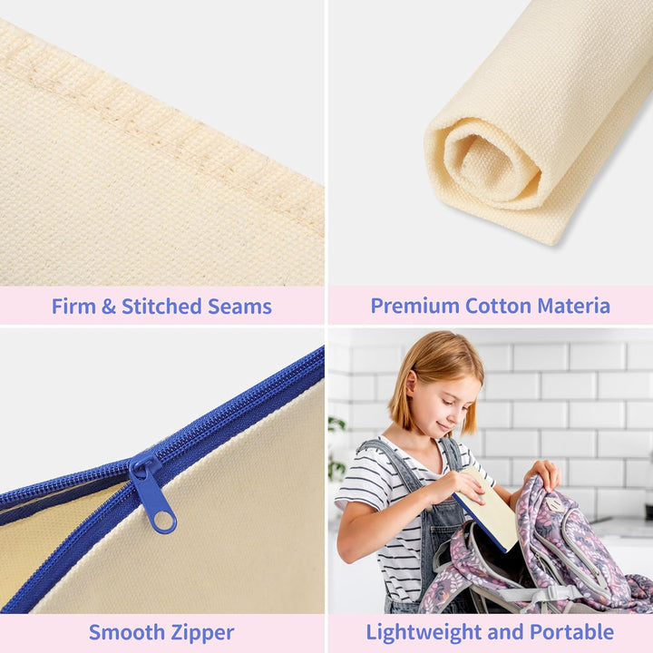24 Stück DIY Stoff Federmäppchen, Leinwand Federmäppchen zum Bemalen, Mäppchen zum bemalen, 24 Bunts