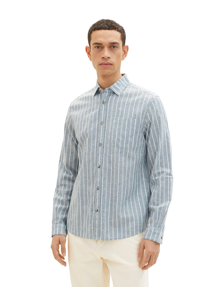TOM TAILOR Herren Hemd mit Muster aus Leinen XL 31247 - Bluish Green Off White Stripe, XL 31247 - Bl