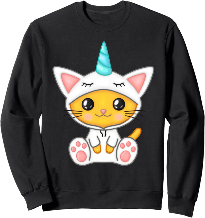 Cute Kawaii Cat in Unicorn Pyjama Sweatshirt
