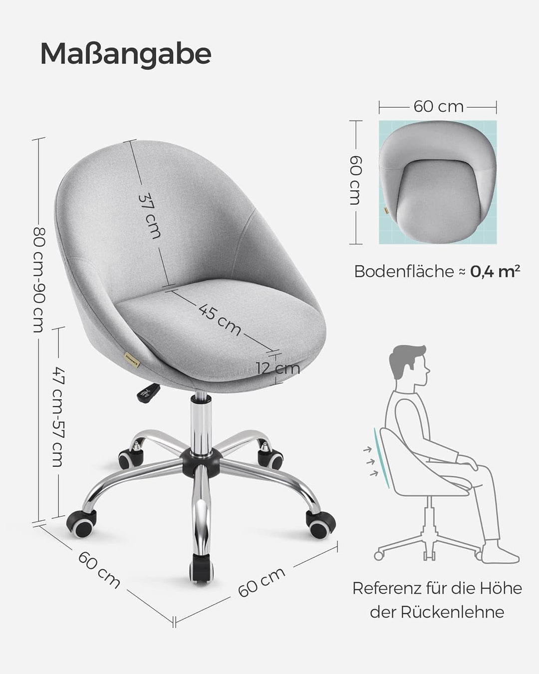 SONGMICS Homeoffice Stuhl, 2er Set, Drehstuhl, Schreibtischstuhl, Schaumstoffpolsterung, höhenverste