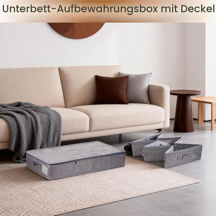 2stk Unterbett Aufbewahrungsbox mit Deckel, Unterbettkommode 12cm Hoch, Unterbett Aufbewahrung mit S