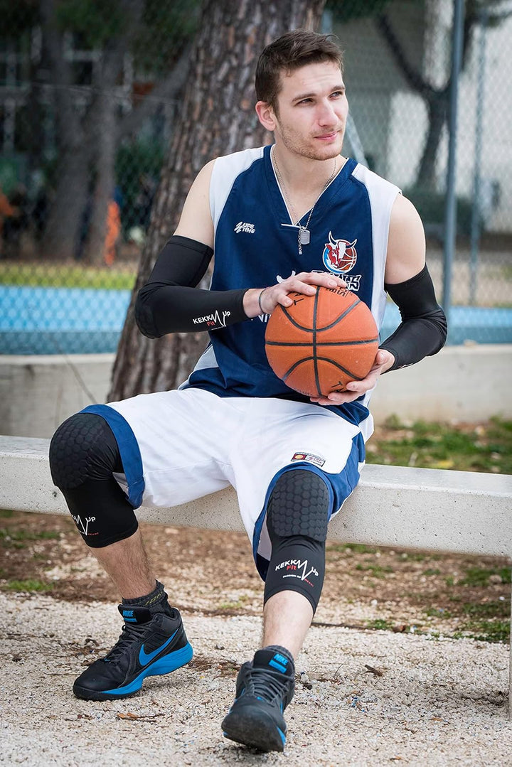 KEKKUPFIT - Ellbogenschützer Basket - Kompression - Ärmel - Armstulpen mit Protektoren Sport - Baske