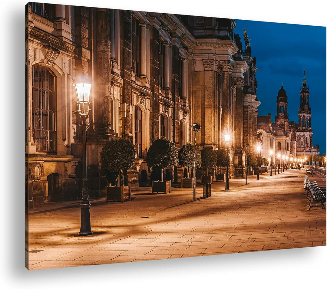 deyoli Abendstimmung am Elbufer in Dresden Format: 100x70 als Leinwand, Motiv fertig gerahmt auf Ech