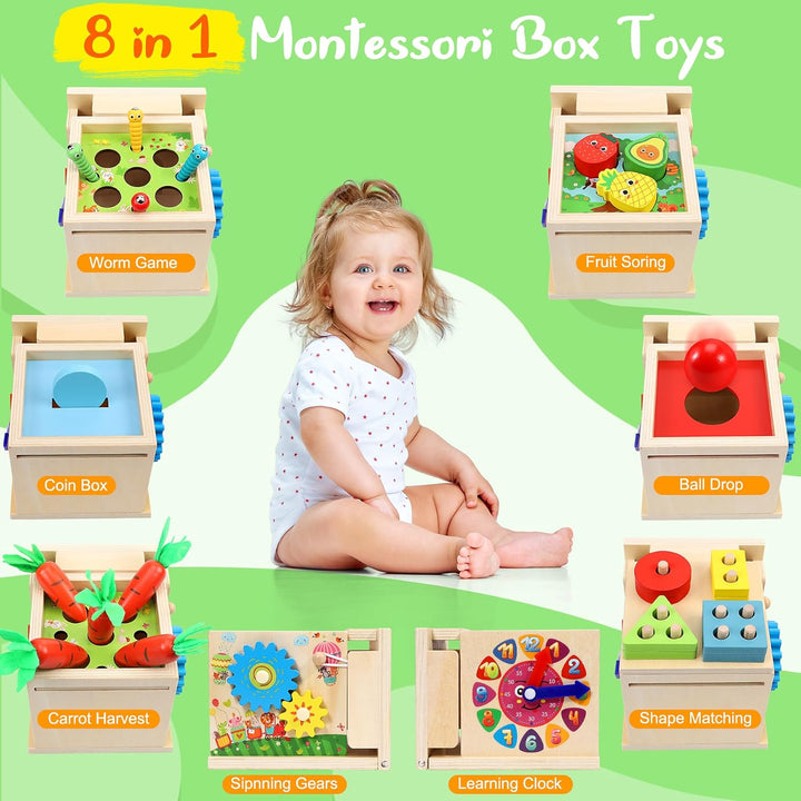 COOLJOY Montessori Spielzeug ab 1 Jahr | Holzspielzeug Motorikspielzeug ab 1 Jahr | 8-IN-1 STEM Gesc