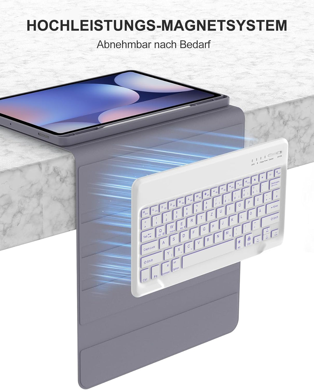 Hülle mit Deutscher QWERTZ-Tastatur für Samsung Galaxy Tab S10 Plus (2024), Tab S9 Plus (2023), S9 F
