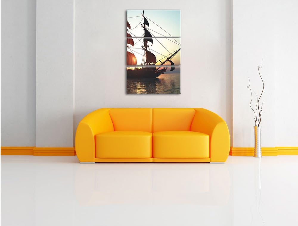 Pixxprint Altes Segelschiff 3Teiler 120x80 cm Leinwandbild Wandbild Kunstdruck