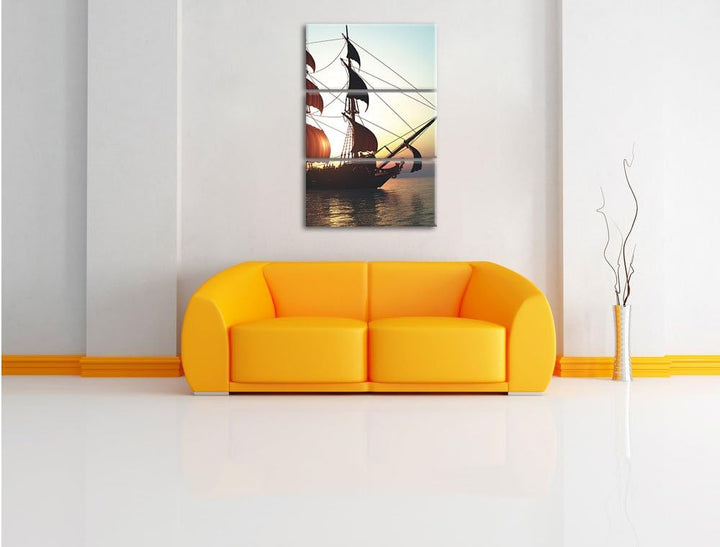 Pixxprint Altes Segelschiff 3Teiler 120x80 cm Leinwandbild Wandbild Kunstdruck