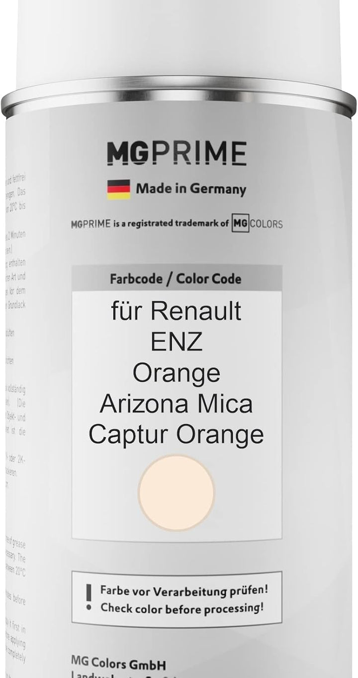 MG PRIME Autolack 2K Spraydosen Set für Renault ENZ Orange Arizona Mica/Captur Orange Basislack 2 Ko