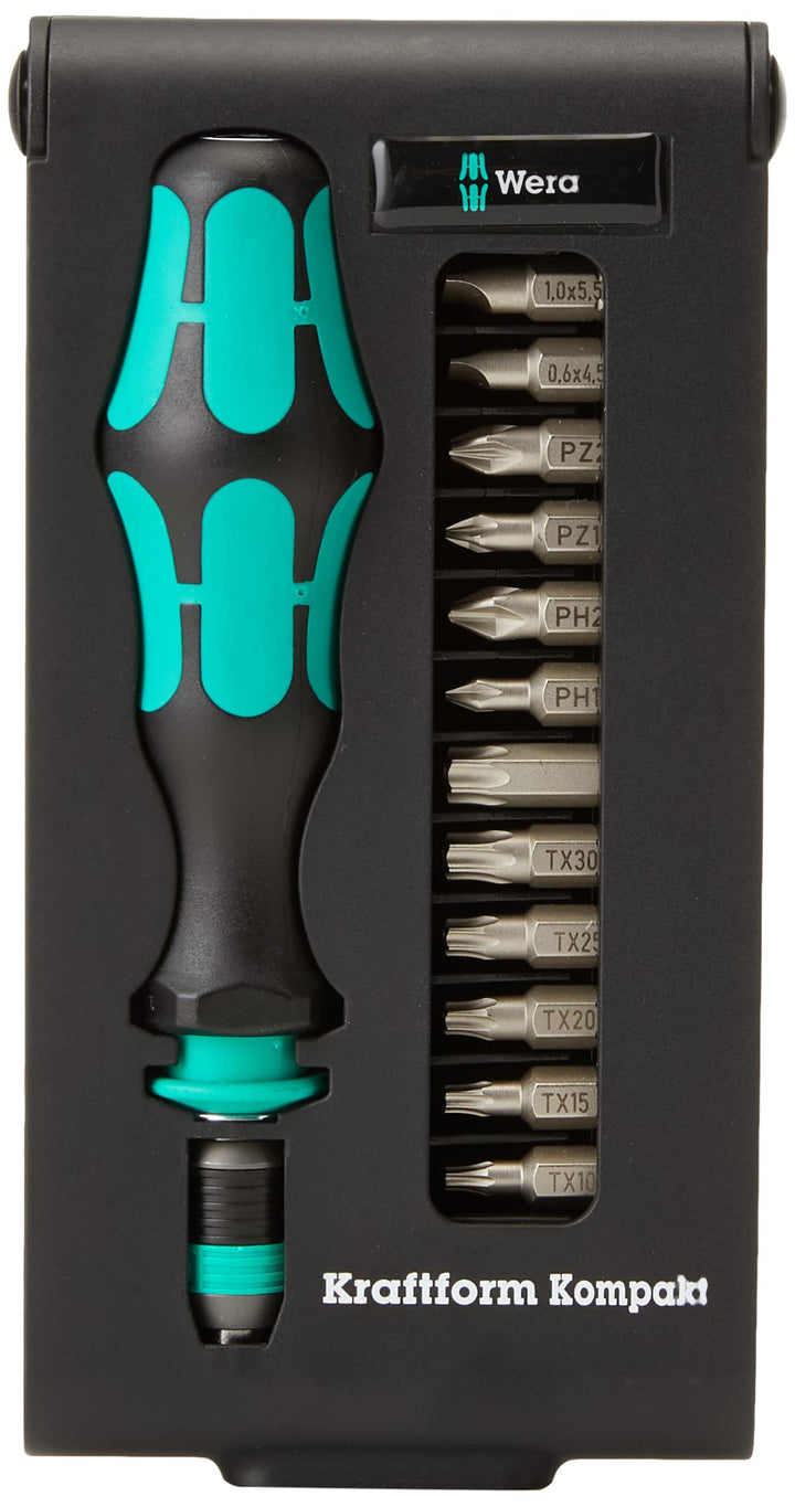 Wera 05056656001 Kraftform Kompakt 50, Handhalter mit Bit-Sortiment, 14-teilig, Stück Einzelbett, Ei