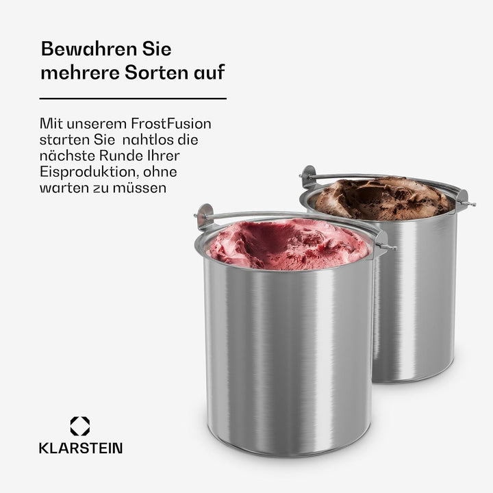 Klarstein FrostFusion Eisbehälter für Speiseeis – 1L Edelstahl, Spülmaschinenfest, Robust, Passend f