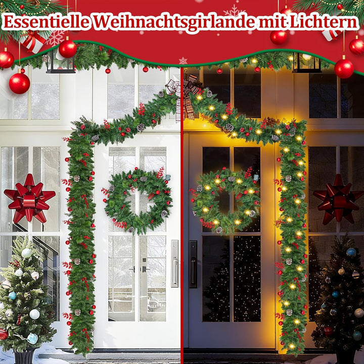 Weihnachtsgirlande mit Beleuchtung, 2.7M Girlande Weihnachten Batteriebetrieben, 30 LED & Timer, was