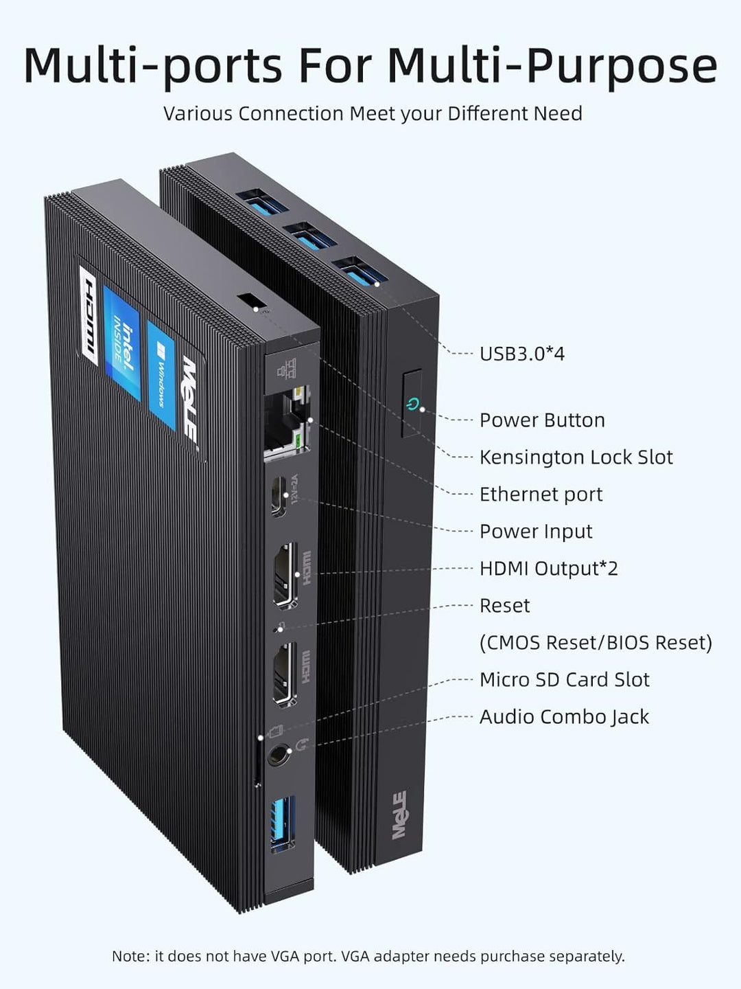 MeLE Mini PC Lüfterlos Quieter3Q N5105 8 GB/256 GB Desktop-Computer Micro PC M.2 SSD bis zu 4 TB Dua