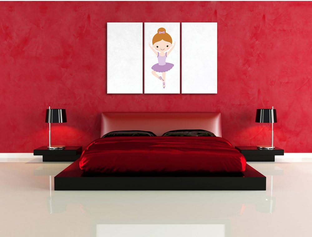Pixxprint Hübsche Ballerina mit Schleife als Leinwandbild/Grösse: 3 Teilig (120x80) cm/Wandbild/Kuns
