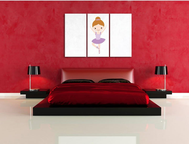 Pixxprint Hübsche Ballerina mit Schleife als Leinwandbild/Grösse: 3 Teilig (120x80) cm/Wandbild/Kuns