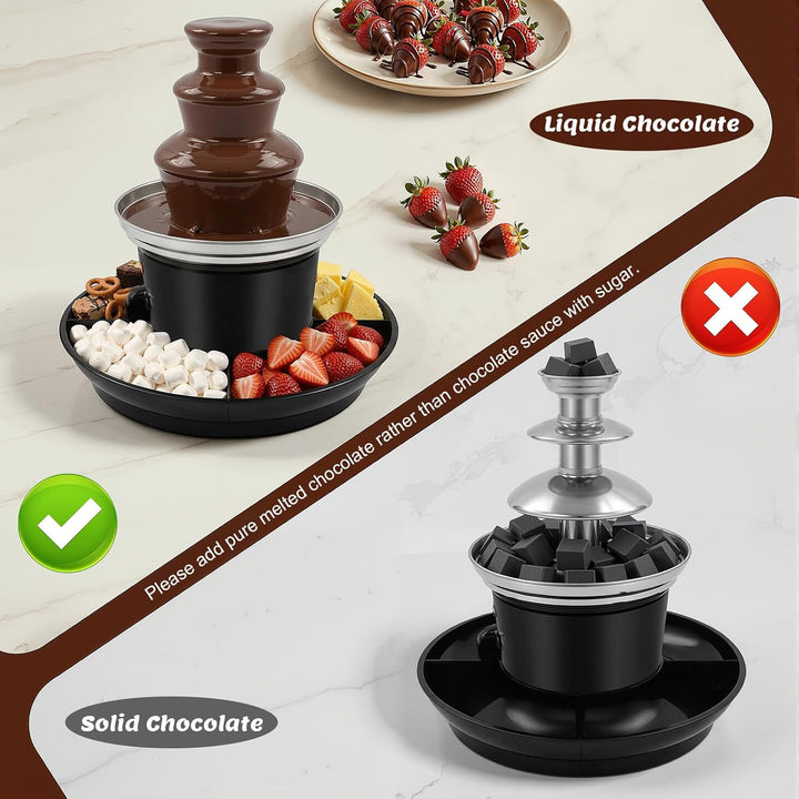 Schokobrunnen Schokolade, 3 Ebenen 25W Schokoladenbrunnen mit Schmelzfunktion, 230V, 0.45kg Chocolat