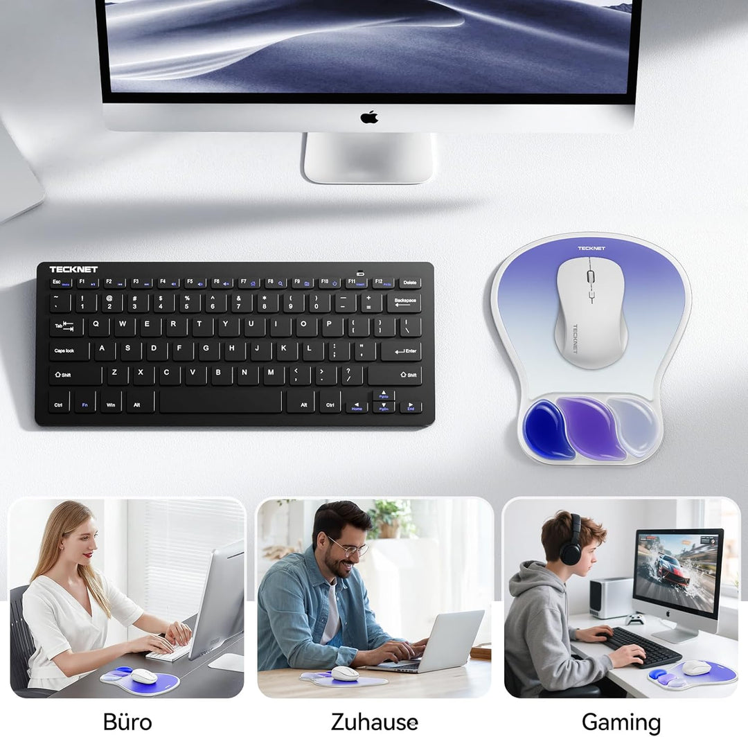 TECKNET Gel-Mauspad mit Handgelenkauflage, ergonomisches Mauspad mit Gelkissen Handgelenkstütze zur