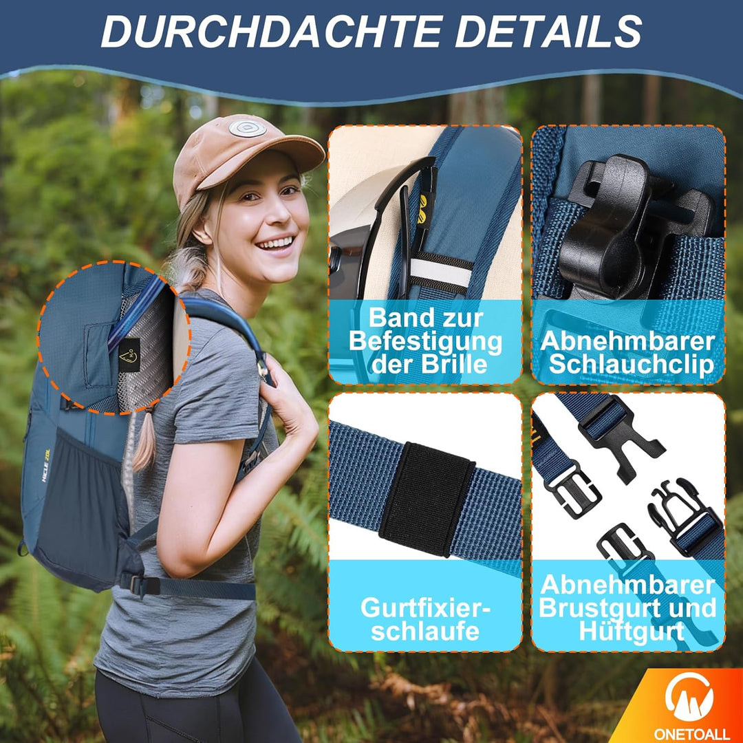 Diebstahlsicherer Wanderrucksack Damen 20L, Leichter Tagesrucksack Herren Klein, Wasserdichter Fahrr