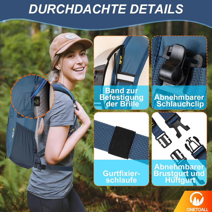 Diebstahlsicherer Wanderrucksack Damen 20L, Leichter Tagesrucksack Herren Klein, Wasserdichter Fahrr