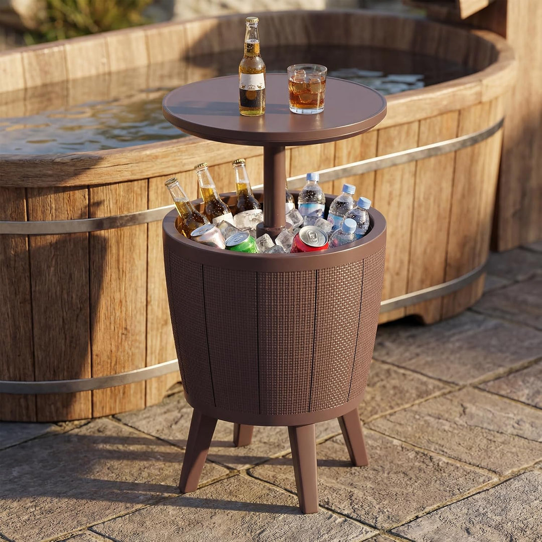 COSTWAY Cool Bar, Kühltisch Outdoor Wetterfest, 38L Beistelltisch mit Hebedeckel, Getränkekühler für