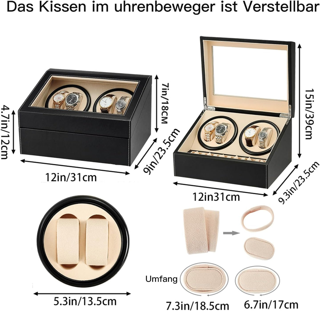 Automatische Uhrenbeweger Box,luxuriöser Uhrenbeweger,Uhrengehäuse mit leisem Mabuchi Motor,PU-Leder