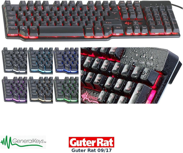 GeneralKeys LED Tastatur: Halbmechanische USB-Gaming-Tastatur, 7-farbig beleuchtet, wasserfest (Tast