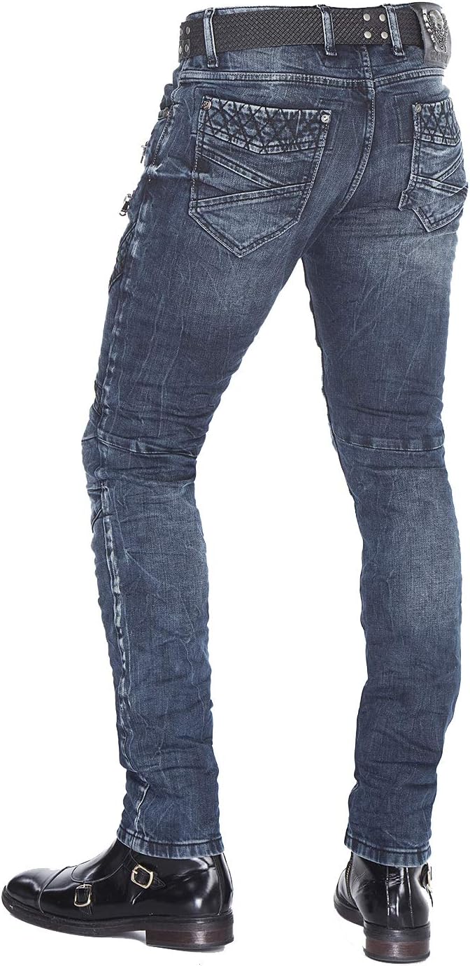 Cipo Baxx Herren Skinny Jeans Hose Biker Hose mit Zipper Slim Fit Denim Darkblue W30 L34