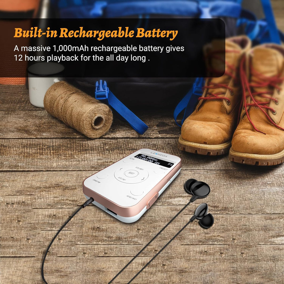 LEMEGA PR1L Taschen-DAB-Radio, FM-Radio, tragbares DAB+-Radio, inkl. Kopfhörer, wiederaufladbare Bat