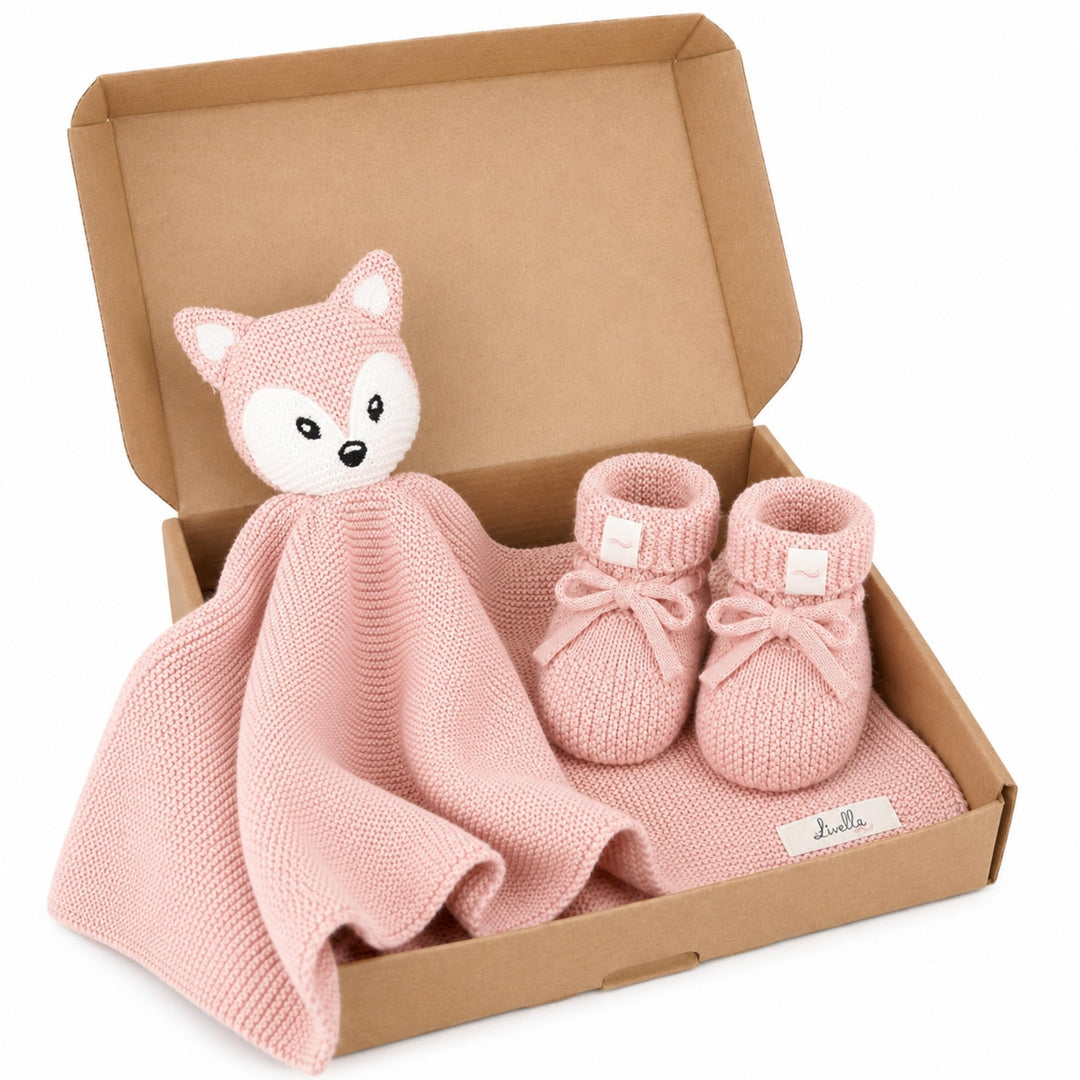 Livella Kuscheltuch „Fuchs“ mit Söckchen - Reine Bio-Baumwolle – Premium Schmusetuch, Kuscheldecke,
