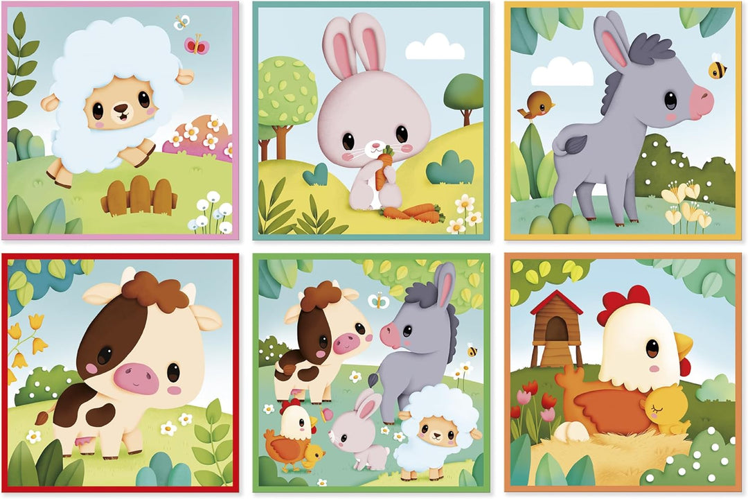 Janod - Würfelpuzzle für Kinder und Babys aus Karton - Thema Bauernhof - 9 Würfel und 6 mögliche Puz