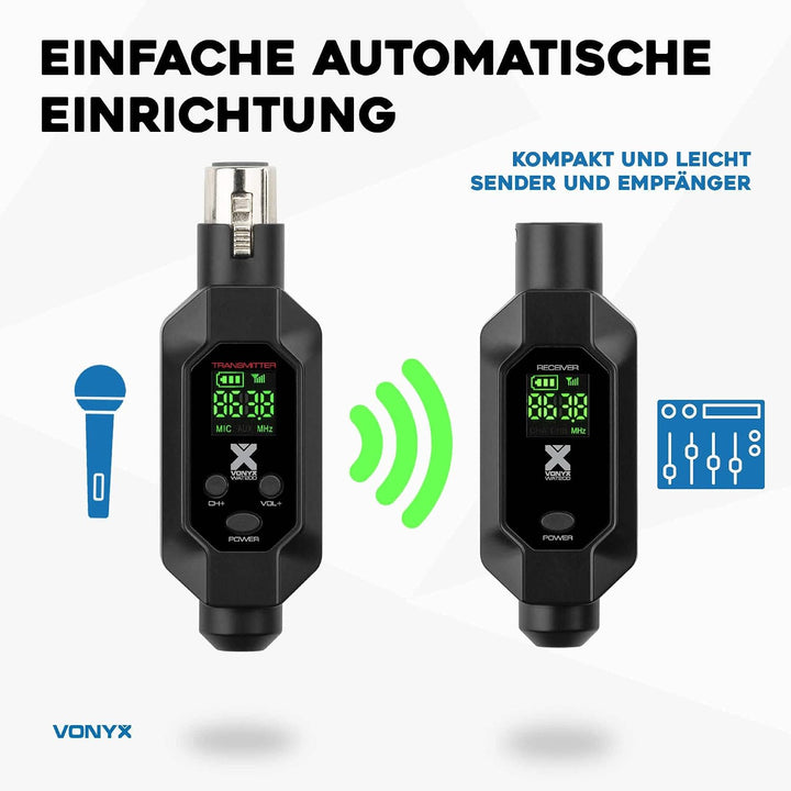 Power Dynamics WAT200 – XLR Funk Sender Empfänger für Mikrofon Kabellos, 70m Reichweite, Wireless Fu