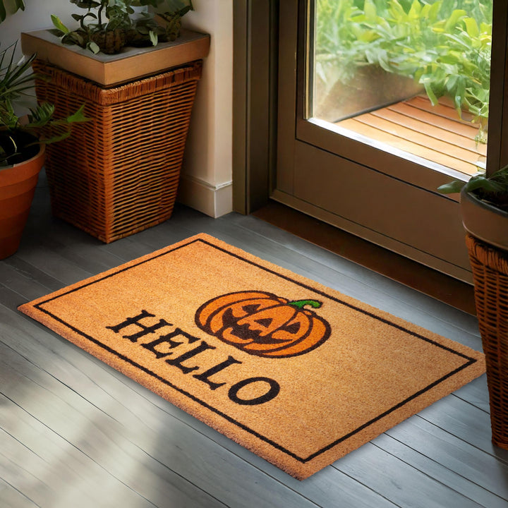 BRUBAKER Halloween Fussmatte für Aussen und Innen - Hello mit Grusel Kürbis - 45 x 75 cm Schmutzfang