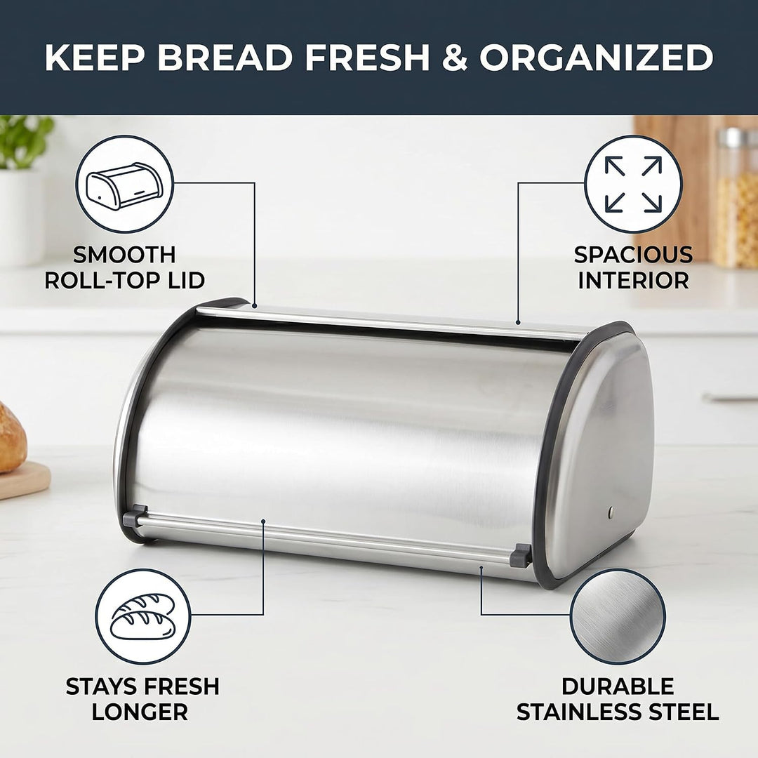 Brotkasten, Edelstahl Brotbox mit frontklappe Brotbehälter Rollbrotkasten Brotkastenhalterung Brotau