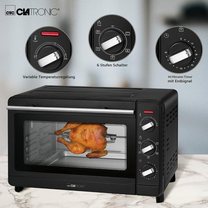 Clatronic Multi-Backofen MBG 3728, 30 Liter Backraum, Umluft + Ober- und Unterhitze, 90 Minuten-Time