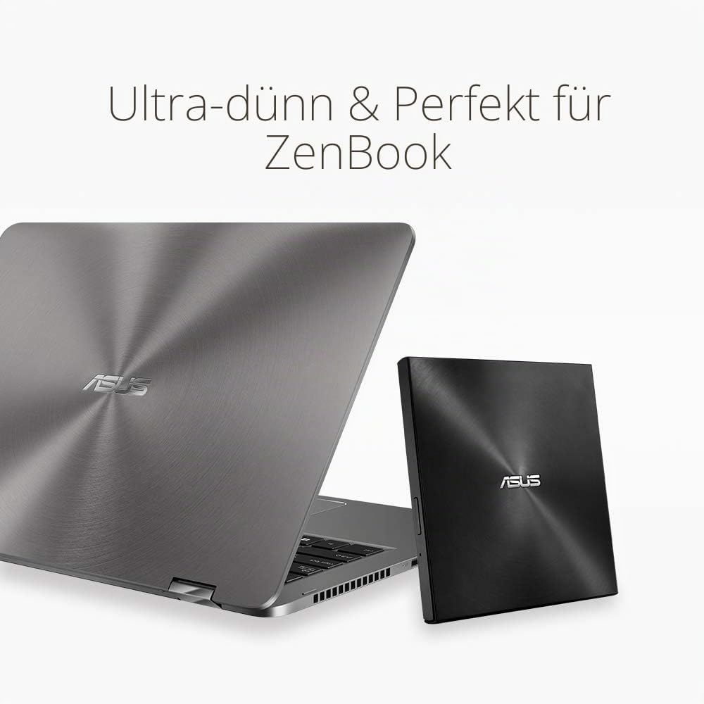 ASUS ZenDrive U9M Schwarz – USB 2.0/USB-C Slim Externer DVD-Brenner Optische Disc 8X Speed Re-Writer
