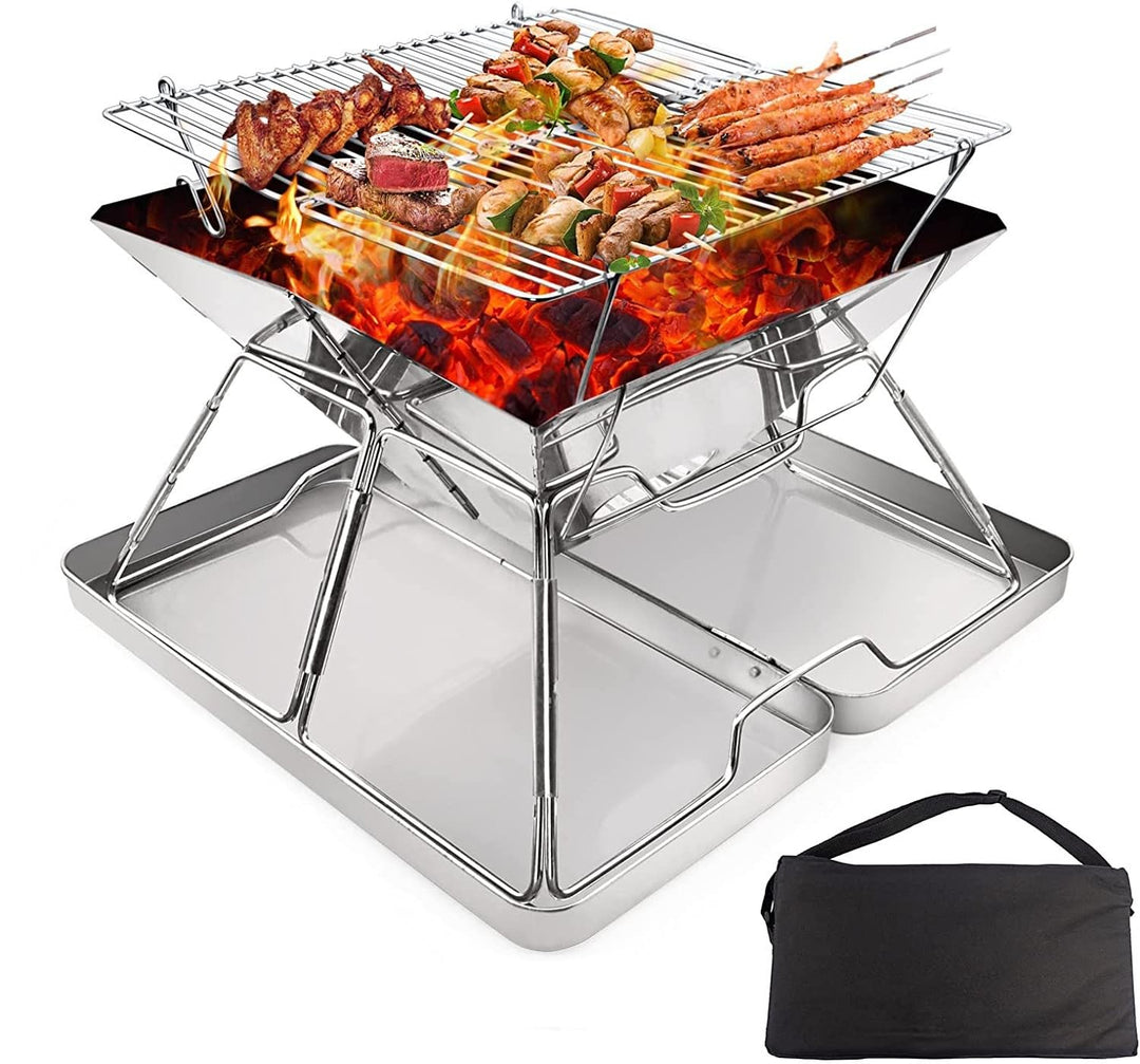 KAHEIGN Camping Holzofen Tragbar Edelstahl Camping-Grill, Faltbar BBQ Feuerstelle Grill für Camping
