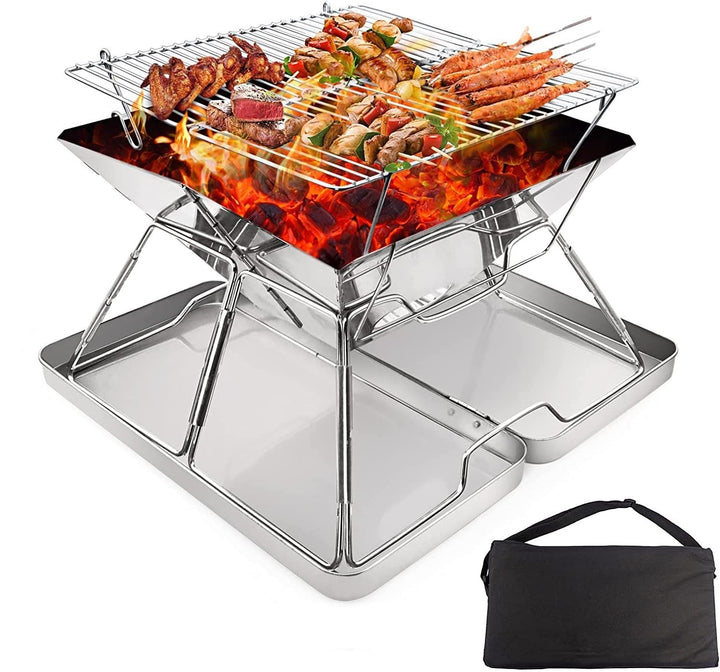 KAHEIGN Camping Holzofen Tragbar Edelstahl Camping-Grill, Faltbar BBQ Feuerstelle Grill für Camping