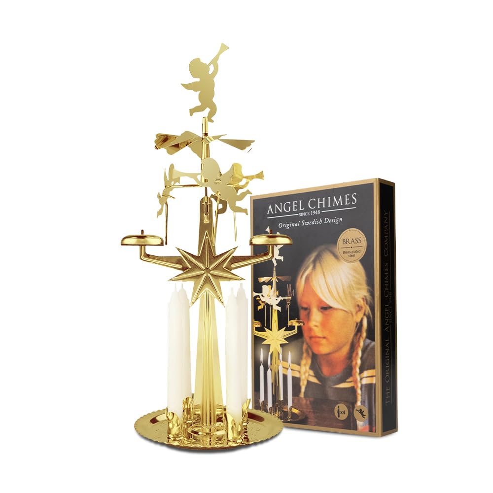 Pyr.Engel m.Glockenspiel 4Kerzen Messing Gold Angel Chimes, Gold Angel Chimes