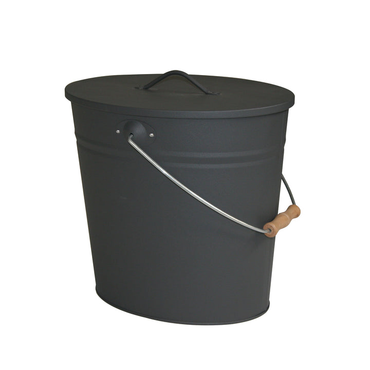 Kamino-Flam Ascheeimer mit Deckel - Kohleeimer 15 Liter aus Stahlblech im Schwarz - Kamineimer mit D