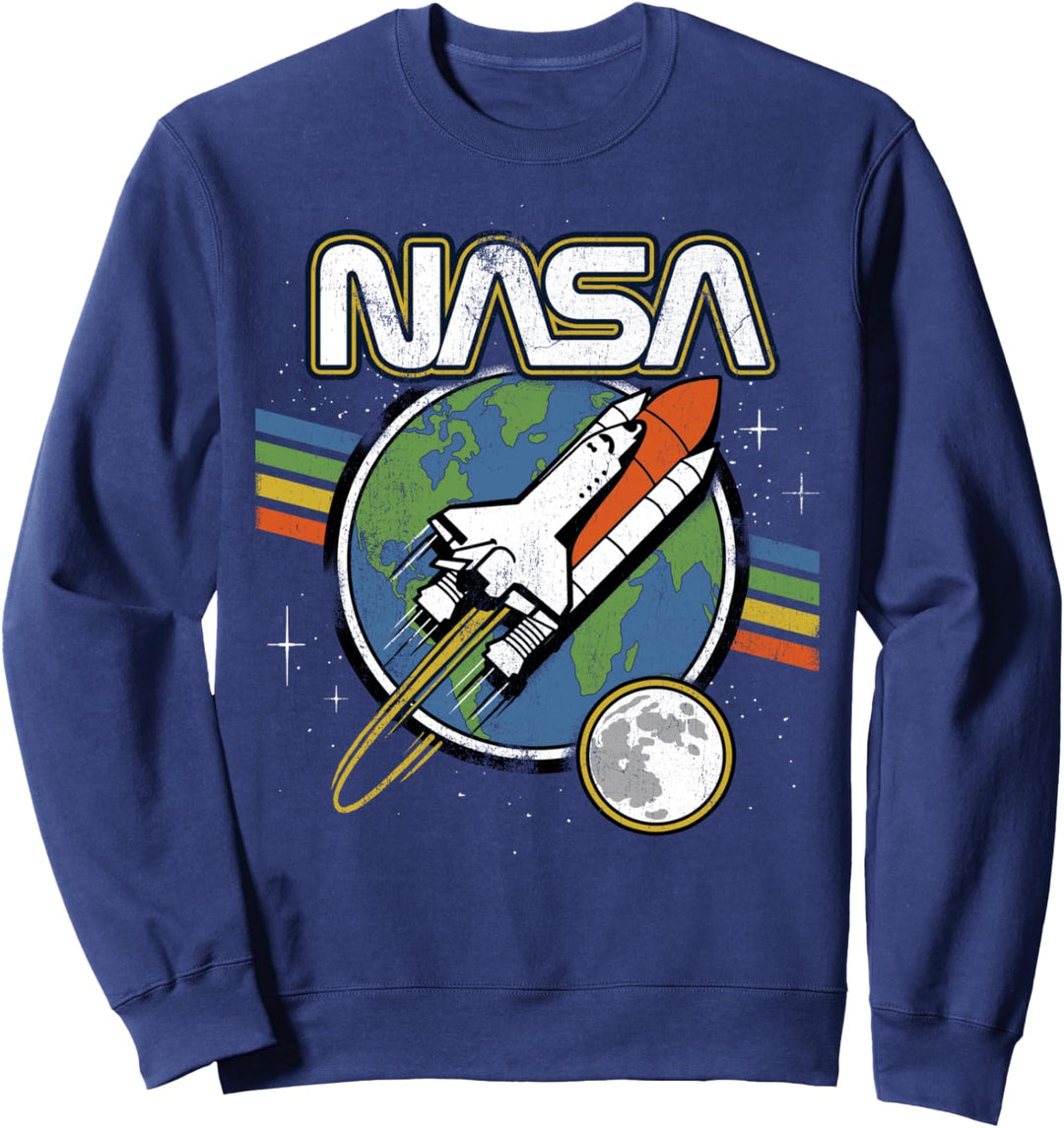 NASA Blast Off Retro Rainbow Stripes Sweatshirt