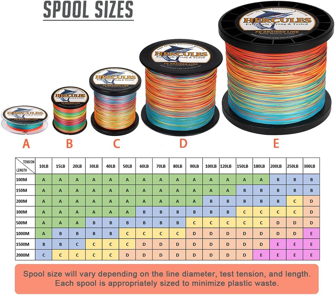 HERCULES Super Cast 100m - 2000m Yards Geflochtene Angelschnur 10lb - 300lb Test für Salzwasser Süss