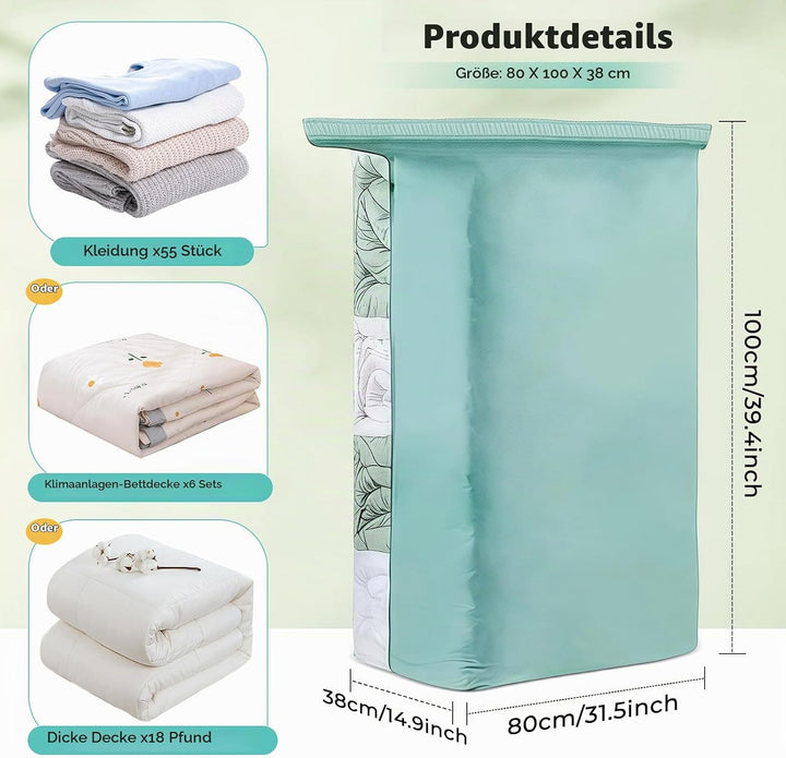 4 Pack Würfel Vakuumbeutel für Kleidung, Jumbo (80x100x38 cm), Wiederverwendbar Cube Vakuumbeutel fü
