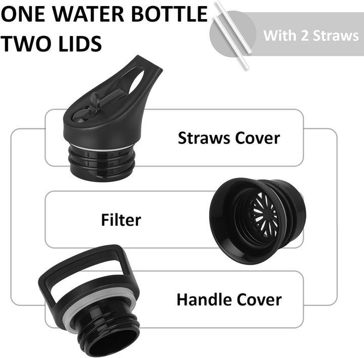 Wasserflasche- 750ml- Trinkflasche Edelstahl, Wasserflasche mit Strohhalm, BPA-Frei, Isolierflasche