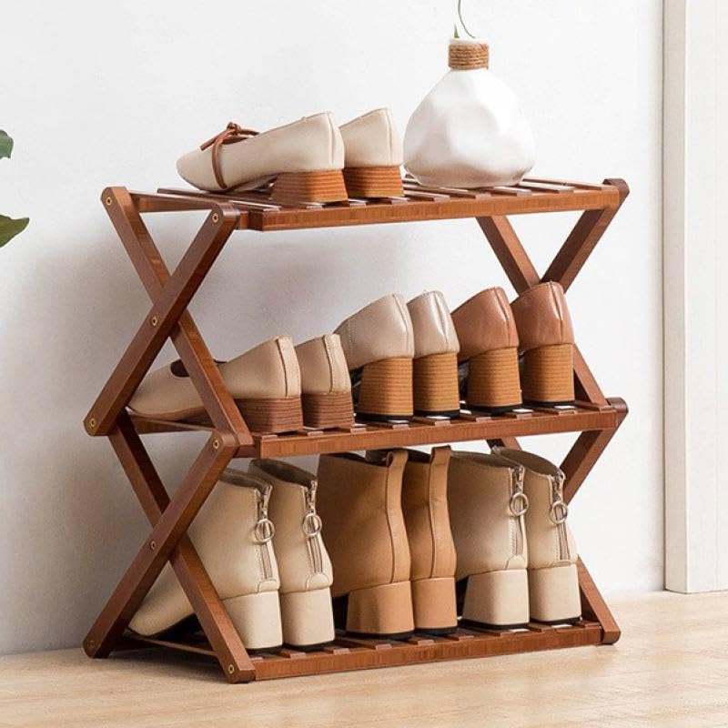Zusammenklappbares Schuhregal aus Bambus, tragbares Schuhregal aus Holz, ohne Installation, kleines