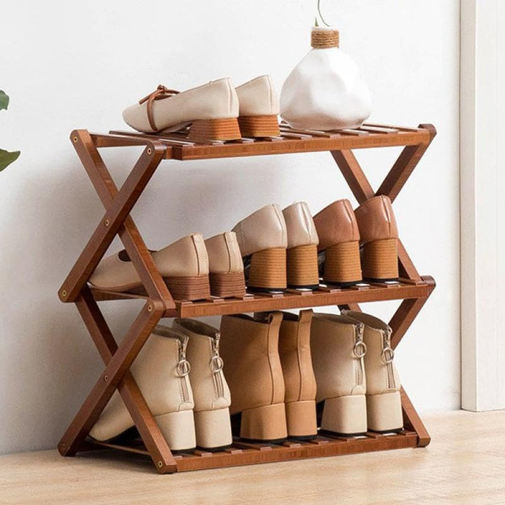 Zusammenklappbares Schuhregal aus Bambus, tragbares Schuhregal aus Holz, ohne Installation, kleines