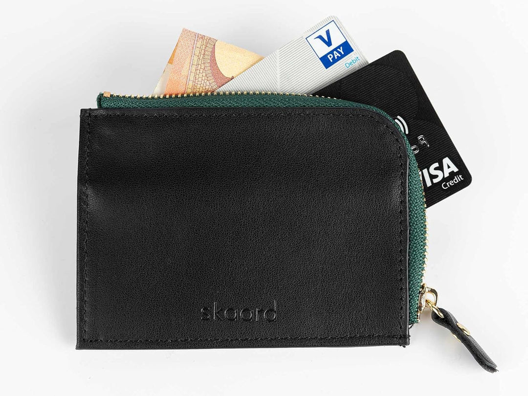 skaard Kleine Damen Geldbörse aus Leder, Schwarz/Grün mit RFID-Schutz Schwarz / Grün, Schwarz / Grün