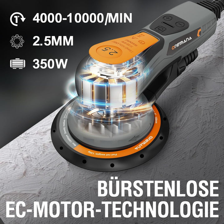 Exzenterschleifer 150 mm, Bürstenloser Exzenterschleifer mit 2,5 mm Exzenterhub, 350W Schleifmaschin