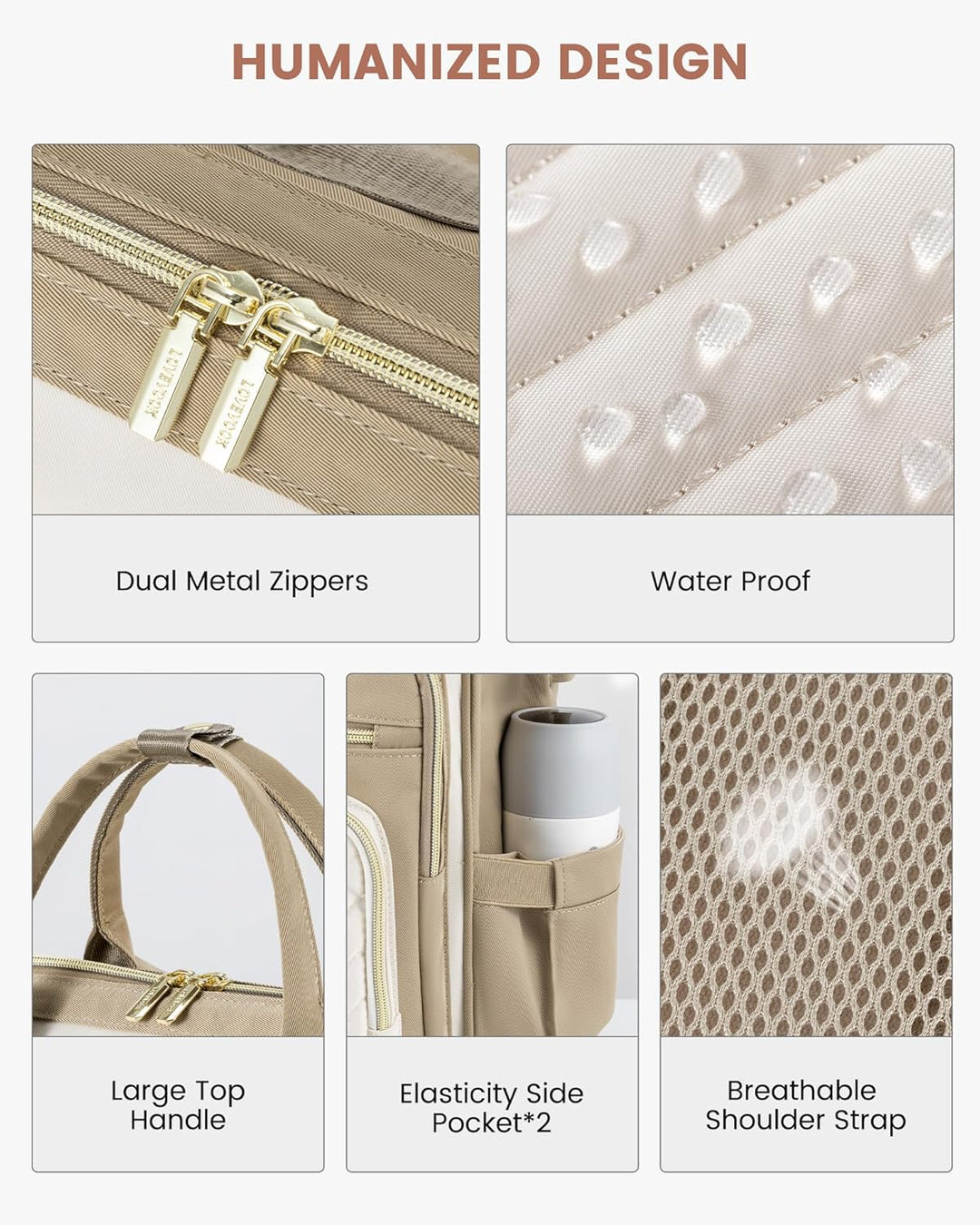 LOVEVOOK Rucksack Damen, 15,6 Zoll Laptop Schulrucksack Teenager Mädchen Wasserdicht, Elegant Reiser